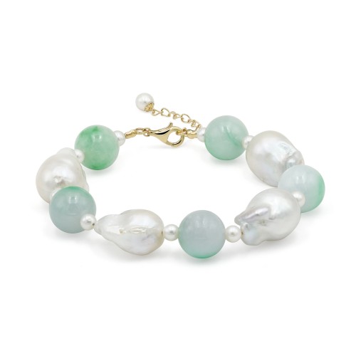 バロックパールと翡翠ビーズブレスレット 20240809-001（4週間発送