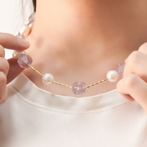 アメジストとパールの軽やかネックレス 即納品 (C)（1週間発送 