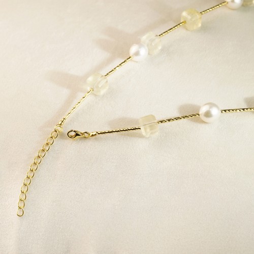 シトリンとパールの軽やかネックレス 即納品 (C)（1週間発送