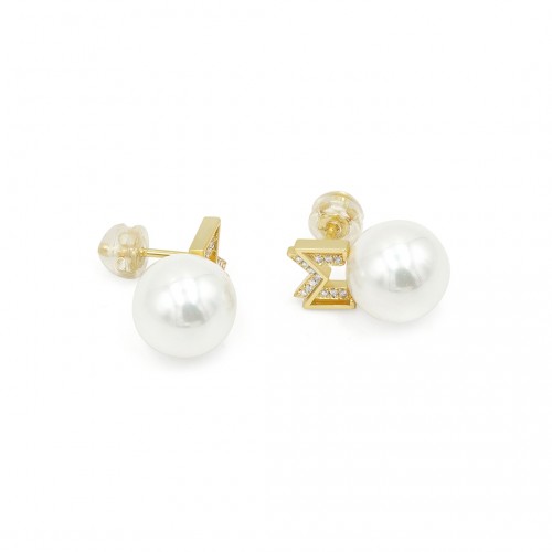 【オープニング 大放出セール】 イニシャルM、パールピアス E47H241211-W（3週間発送） | ピアス アクセサリー