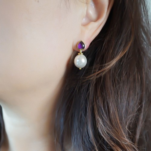 アメジスト♡と貝パールピアス 0624-001 即購入可 | ピアス | オーダー 
