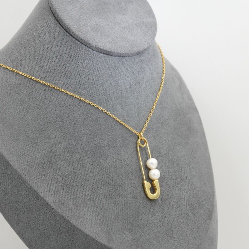 パール付き安全ピンネックレス 即発送可 20240624-13 | ネックレス